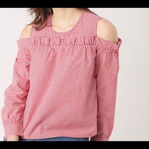 Red checked cold shoulder top